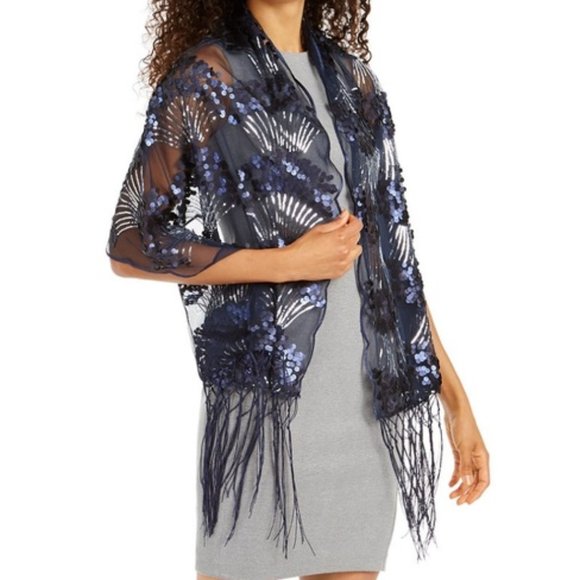 INC-Art Deco Sequin Evening Wrap-Fringed-NWT - Picture 1 of 6